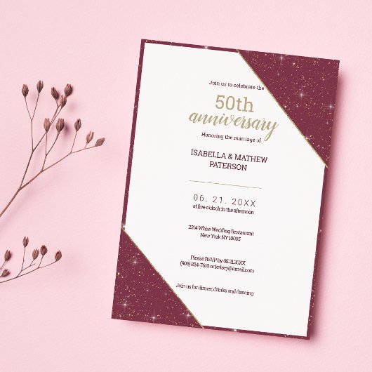 Invitation Luxury burgundy gold 50th Wedding Anniversary 