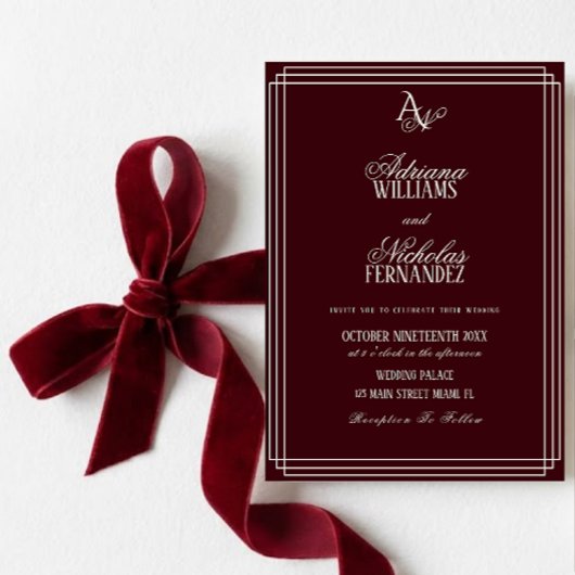 Invitation Luxury Burgundy Monogram Wedding