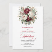 Invitation Luxury Burgundy White Floral Gold Wedding Invite (Devant)