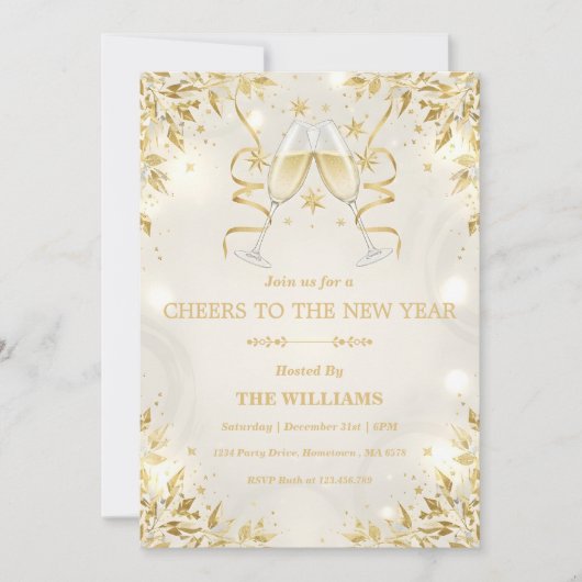 Invitation Luxury Champagne & Gold New Year Party (Devant)