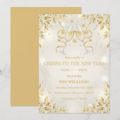 Invitation Luxury Champagne & Gold New Year Party (Devant / Derrière)