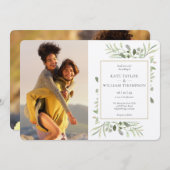 Invitation Luxury Chic Botanical Greenery Photos Mariage (Devant / Derrière)