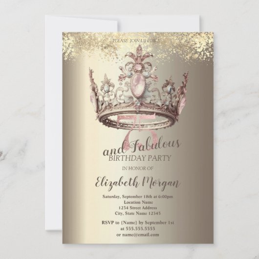 Invitation Luxury Crown Gold Confetti 75e anniversaire (Devant)