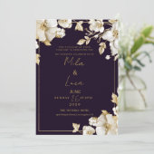 Invitation Luxury dark purple white gold floral Wedding  (Debout devant)