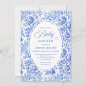 Invitation Luxury Deep Blue Toile Roses Baby Shower Invites (Devant)