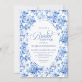 Invitation Luxury Deep Blue Toile Roses Bridal Shower Invite (Devant)