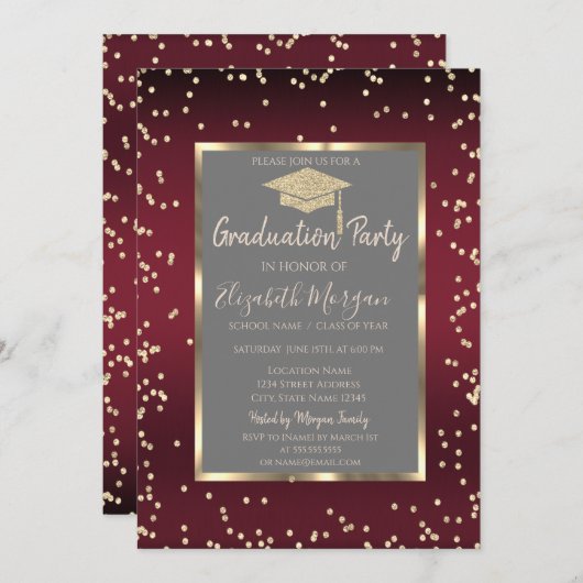 Invitation Luxury Diamonds Dark Red Graduation (Devant / Derrière)