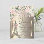 Invitation Luxury Diamonds Eiffel Tower,Pink Bow Roses 50th  (Debout devant)