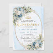 Invitation Luxury Dusty Blue Gold Greenery Quinceañera (Devant)