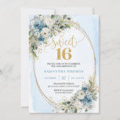 Invitation Luxury Dusty Blue Greenery Sweet Sixteen Invite (Devant)