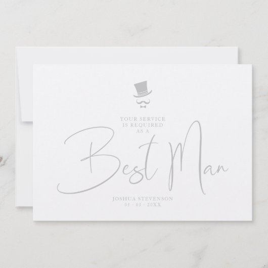 Invitation Luxury Elegant Grey Gorgeous Script Best Man (Devant)
