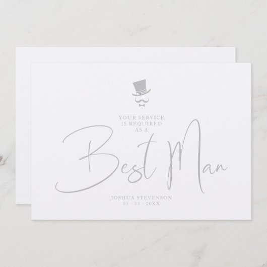 Invitation Luxury Elegant Grey Gorgeous Script Best Man (Devant / Derrière)