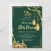Invitation Luxury Emerald Green and Gold Mosque Iftar Dinner (Devant)