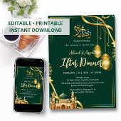 Invitation Luxury Emerald Green and Gold Mosque Iftar Dinner