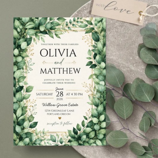 Invitation Luxury Eucalyptus Greenery Gold Botanical Frame