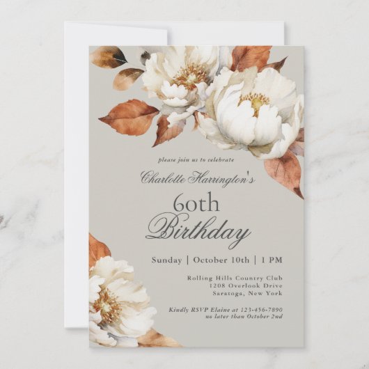 Invitation Luxury Fall Floral 60th Birthday Party (Devant)