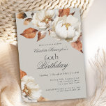 Invitation Luxury Fall Floral 60th Birthday Party<br><div class="desc">Une belle élégante invitation à la fête du 60e anniversaire pour les mois d'automne, ce design féminin présente d'élégantes fleurs d'ivoire et des feuilles d'automne en bordure de votre texte. C'est un choix parfait pour les fêtes d'anniversaire en automne. Remarque : le titre du 60e anniversaire peut être personnalisé pour...</div>