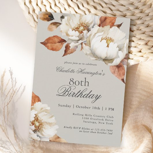 Invitation Luxury Fall Floral 80e fête d'anniversaire
