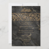 Invitation Luxury Floral Gold Black Marble Islamic Wedding (Devant)