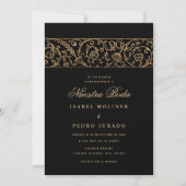 Invitation Luxury Floral Gold & Black Nuestra Boda Wedding (Devant)