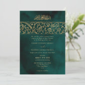 Invitation Luxury Floral Gold Green Islamic Muslim Wedding (Debout devant)
