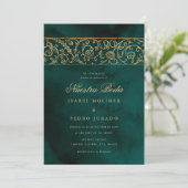 Invitation Luxury Floral Gold & Green Nuestra Boda Wedding (Debout devant)