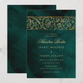 Invitation Luxury Floral Gold & Green Nuestra Boda Wedding (Devant / Derrière)