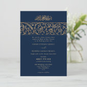Invitation Luxury Floral Gold Navy Blue Islamic Wedding (Debout devant)