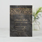 Invitation Luxury Gold Black Marble Nuestra Boda Wedding (Debout devant)
