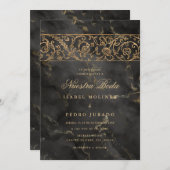 Invitation Luxury Gold Black Marble Nuestra Boda Wedding (Devant / Derrière)