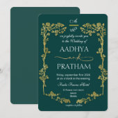 Invitation Luxury Gold Floral Frame Wedding (Devant / Derrière)
