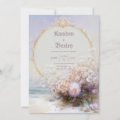 Invitation Luxury Gold Frame Beach Floral Pastel Sun Wedding (Devant)
