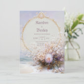 Invitation Luxury Gold Frame Beach Floral Pastel Sun Wedding (Debout devant)
