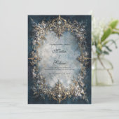 Invitation Luxury Gold Frame Dark Teal Floral Baroque Wedding (Debout devant)