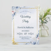 Invitation Luxury Gold Frame Navy Blue Floral Wedding Invitat (Debout devant)