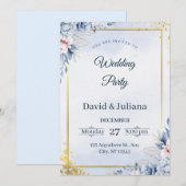 Invitation Luxury Gold Frame Navy Blue Floral Wedding Invitat (Devant / Derrière)
