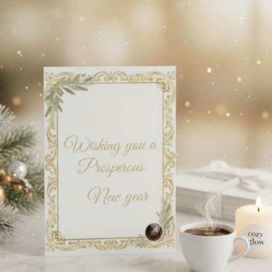 Invitation Luxury Gold Leaf & Pine Elegant New Year Greeting 