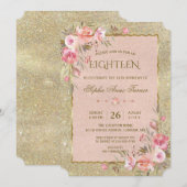 Invitation Luxury Gold Parties scintillant Blush Floral 18e a (Devant / Derrière)