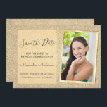 Invitation Luxury Gold Parties scintillant Sweet 16 Enregistr<br><div class="desc">Luxury Gold Sparkle Parties scintillant Sweet sixteen Monogramme Nom et initiale Enregistrer la date Anniversaire Fête Photo Invitation. Cette image enregistrer la date invitation est parfait pour la Parties scintillant étincelante Sweet 16 Anniversaire Fête qui cherche à célébrer dans le style. Vous pouvez mettre à jour la carte d'invitation pour...</div>