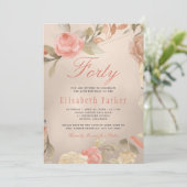 Invitation Luxury Gold Peach Coral Floral 40e fête d'annivers (Debout devant)