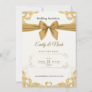 Invitation Luxury Gold Ribbon & Bow Elegant Wedding Invite