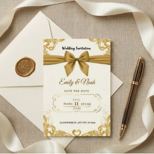 Invitation Luxury Gold Ribbon & Bow Elegant Wedding Invite