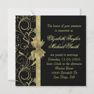 Invitation Luxury Gold Ribbon Damask Black Wedding Invite