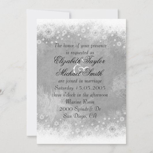 Invitation Luxury Grey Frosty Snowflake Hiver Mariage Invitat (Devant)