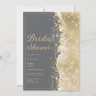 Invitation Luxury grey gold glitter classy Bridal Shower