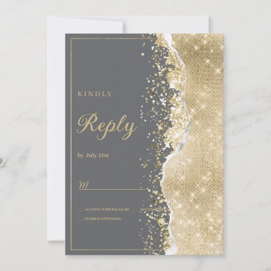 Invitation Luxury grey gold glitter classy RSVP  (Devant)