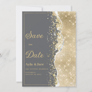 Invitation Luxury grey gold glitter classy Save the Date 