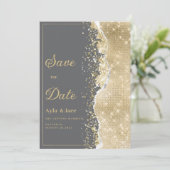 Invitation Luxury grey gold glitter classy Save the Date  (Debout devant)