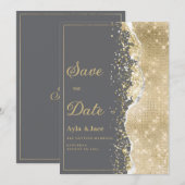 Invitation Luxury grey gold glitter classy Save the Date  (Devant / Derrière)