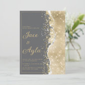 Invitation Luxury grey gold glitter classy Wedding (Debout devant)